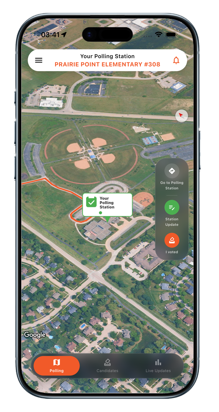 Kura-Tu showing a polling station on a map with contributor actions.